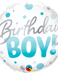 Birthday Boy Blue Dots Round Balloon