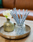 20 Paper straws 6mm x 197mm striped Dark Blue
