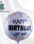 Stars Blue Gold Birthday Round Balloon
