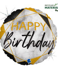 Happy Birthday Marble Mate Black Round Balloon