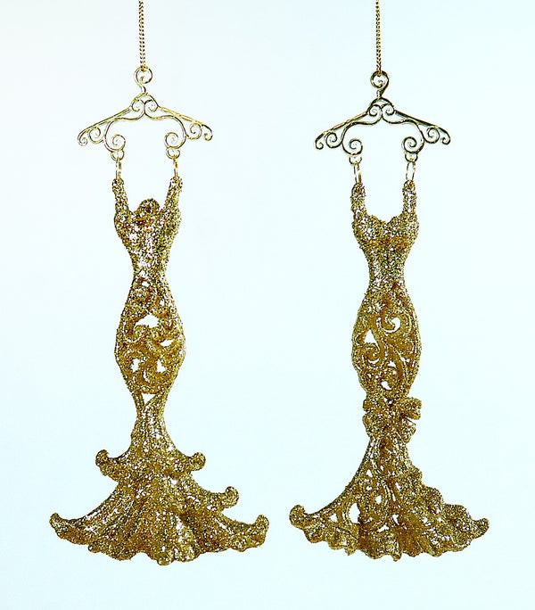 Premium 15 Cm Gold Glitter Acrylic Dance Dress Ornament- 1 Pc