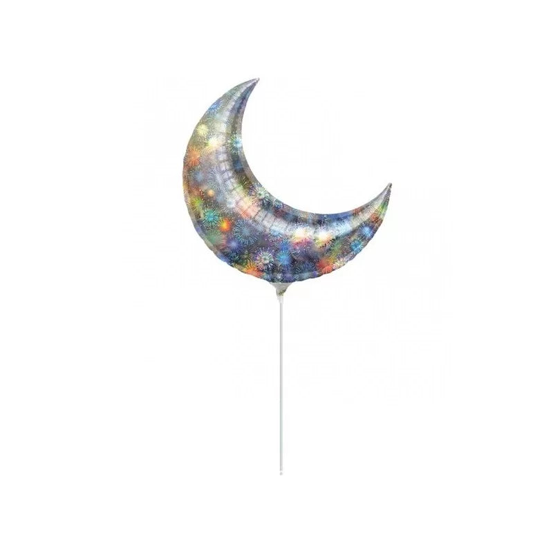 Silver Firework Crescent Moon Balloon