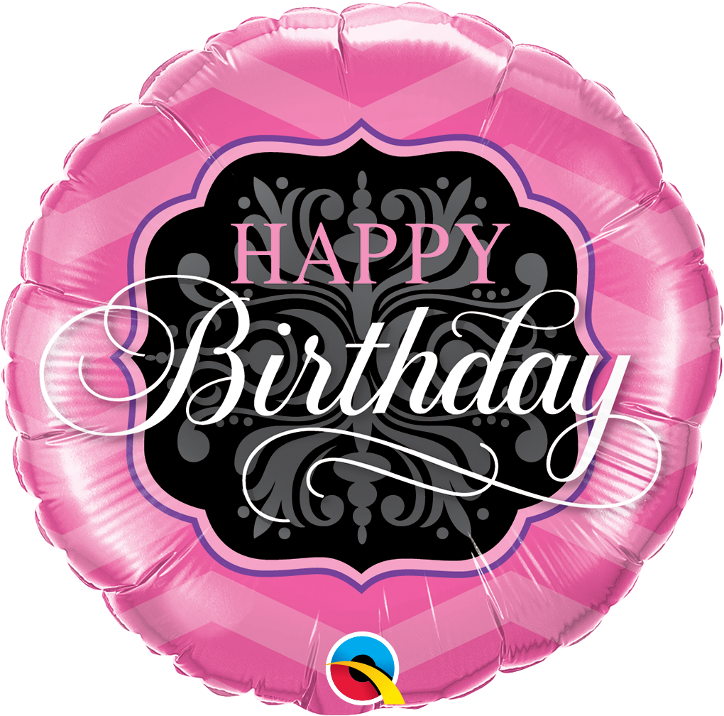 Birthday Pink & Black Round Balloon