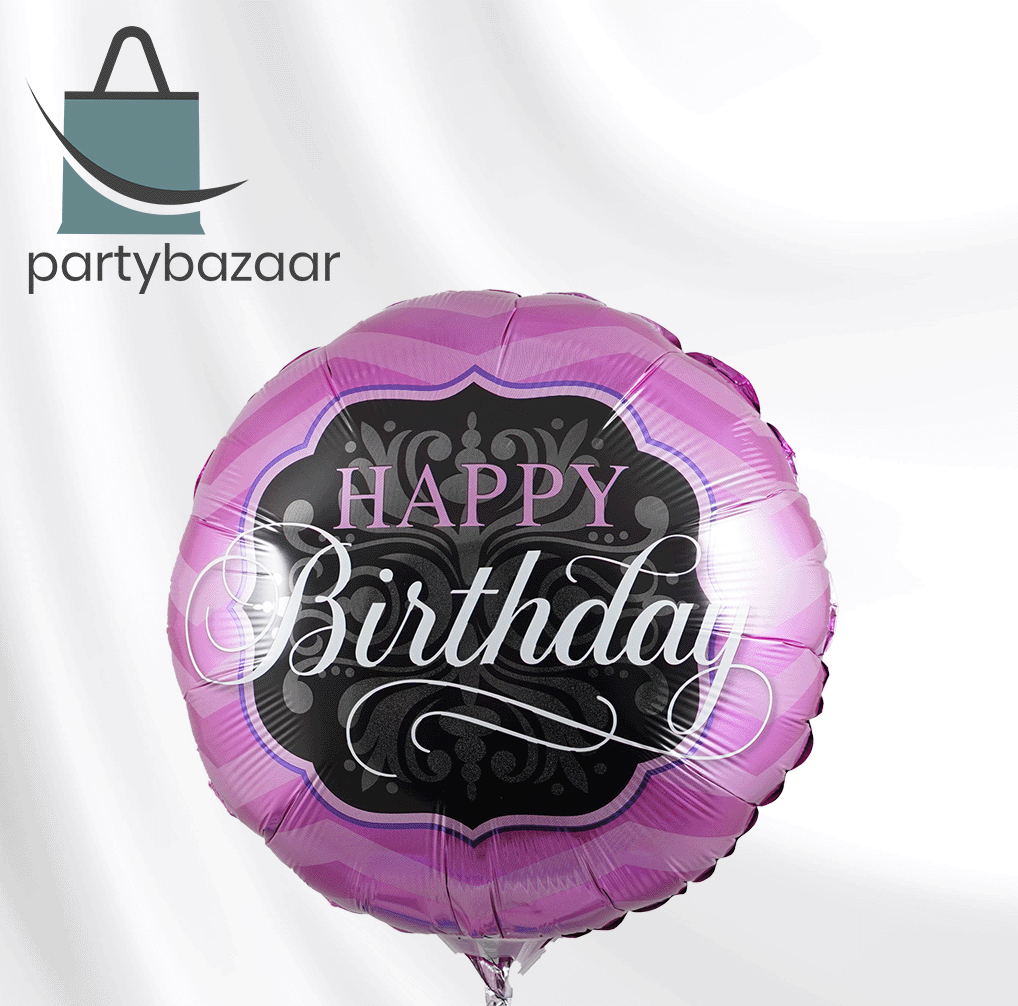 Birthday Pink &amp; Black Round Balloon