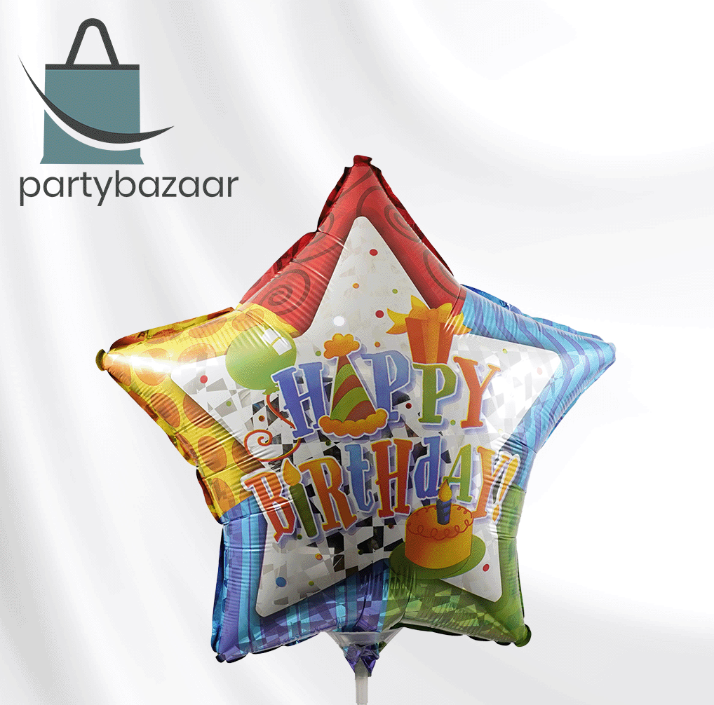 Birthday Patterned Star Prismatic Star Balloon