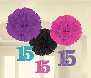 Pink Sparkling Celebration Mis 15  Fluffy Decoration- 3pc