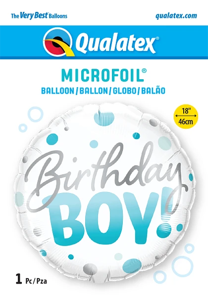 Birthday Boy Blue Dots Round Balloon