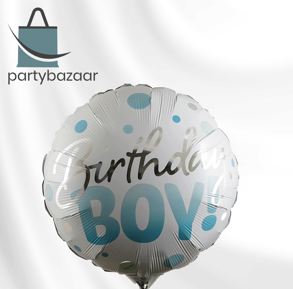 Birthday Boy Blue Dots Round Balloon