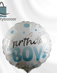 Birthday Boy Blue Dots Round Balloon
