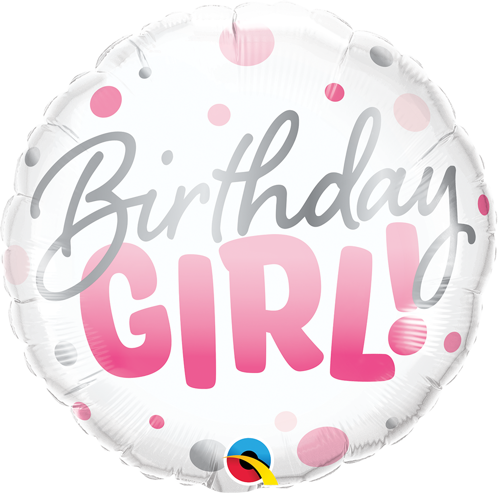 Birthday Girl Pink Dots Round Balloon