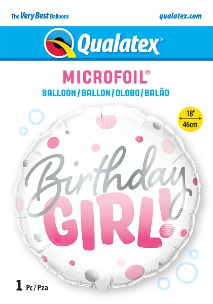 Birthday Girl Pink Dots Round Balloon