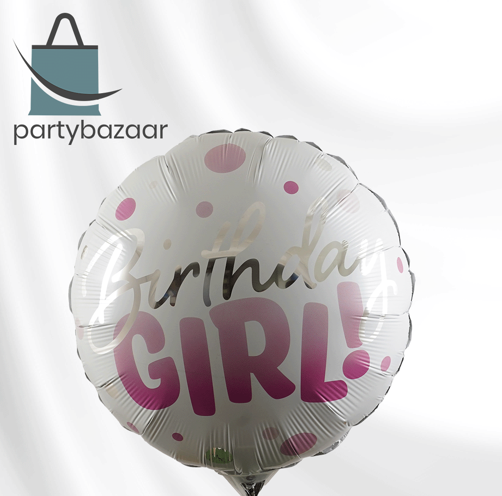 Birthday Girl Pink Dots Round Balloon