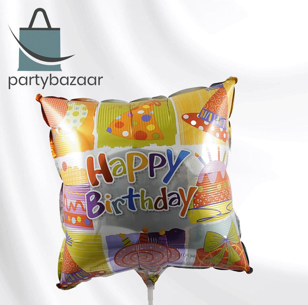 Happy Birthday Cake & Present Square Balloon
