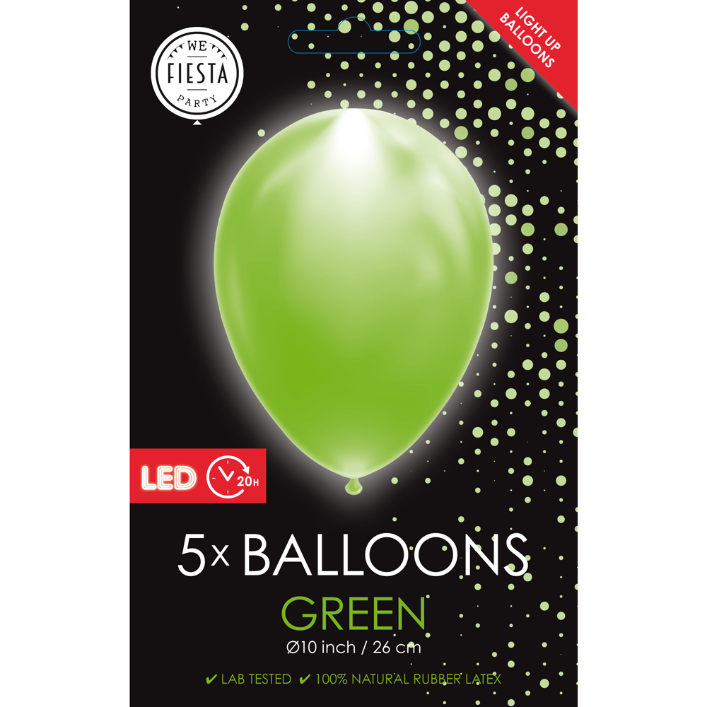 Green Led 5 Latex Balloon (Helium/Air Filled) - 10 Inches