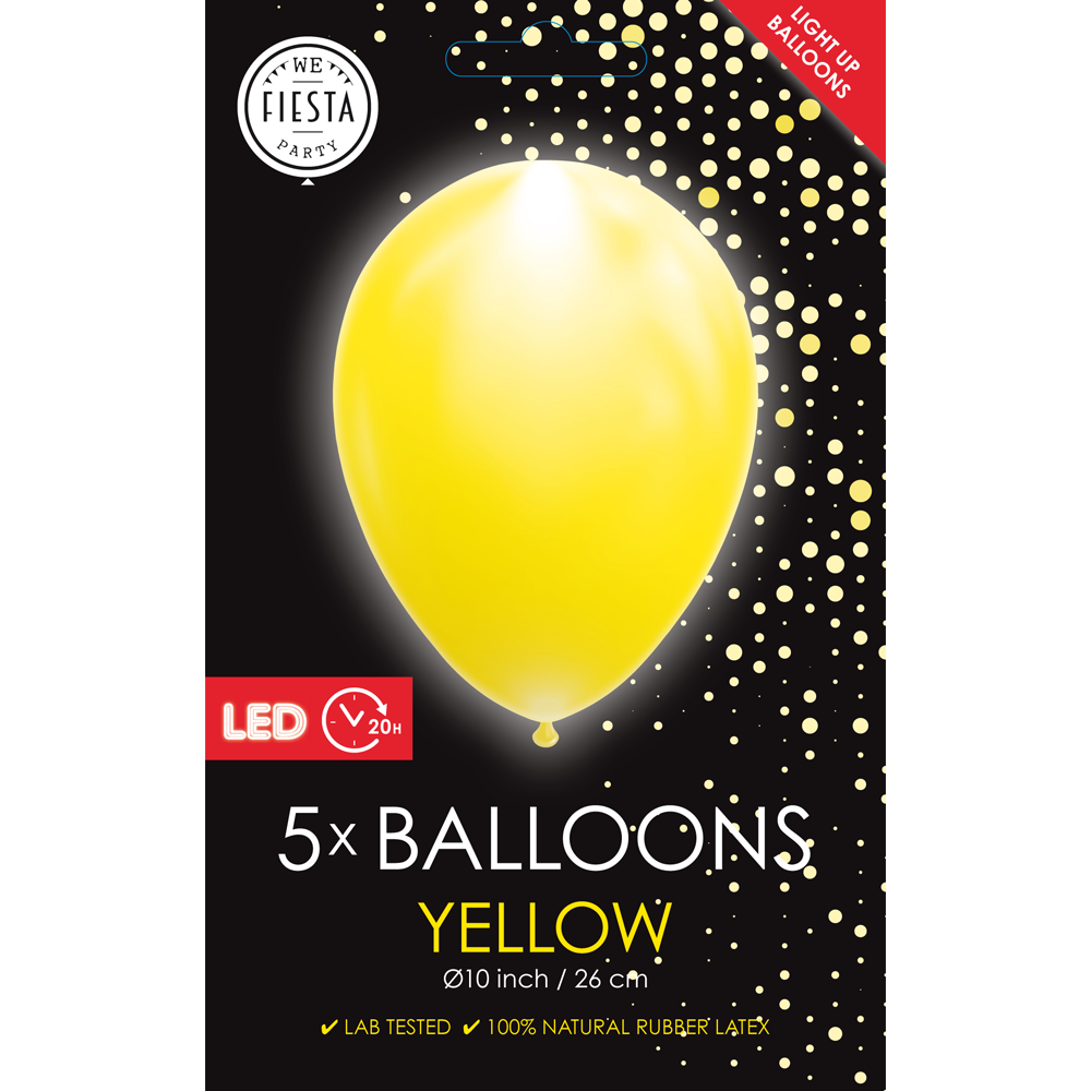 Yellow Led 5 Latex Balloon (Helium/Air Filled) - 10 Inches