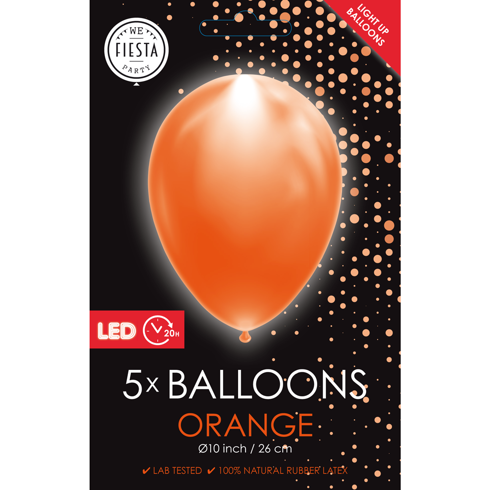 Orange Led 5 Latex Balloon (Helium/Air Filled) - 10 Inches