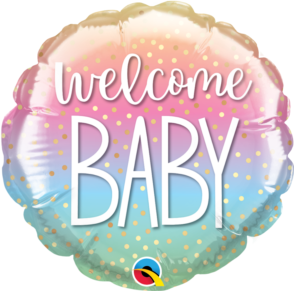 Welcome Baby Round Rainbow Confetti Balloon
