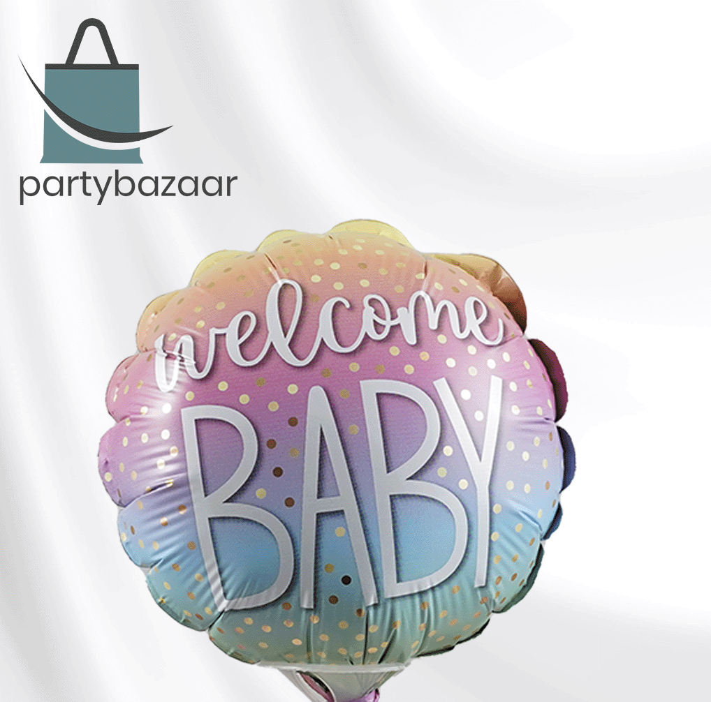 Welcome Baby Round Rainbow Confetti Balloon