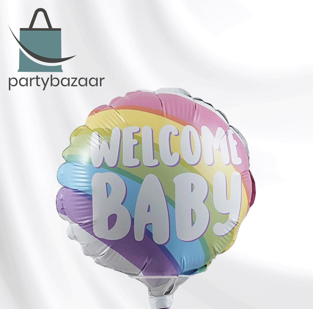Welcome Baby Round Birthday Rainbow Balloon
