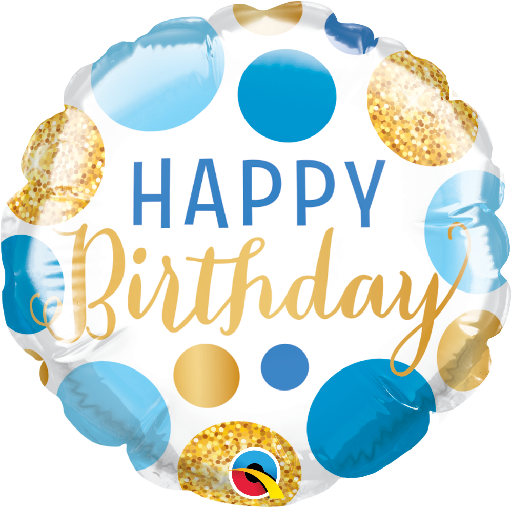 Birthday Blue & Gold Dots Round Balloon