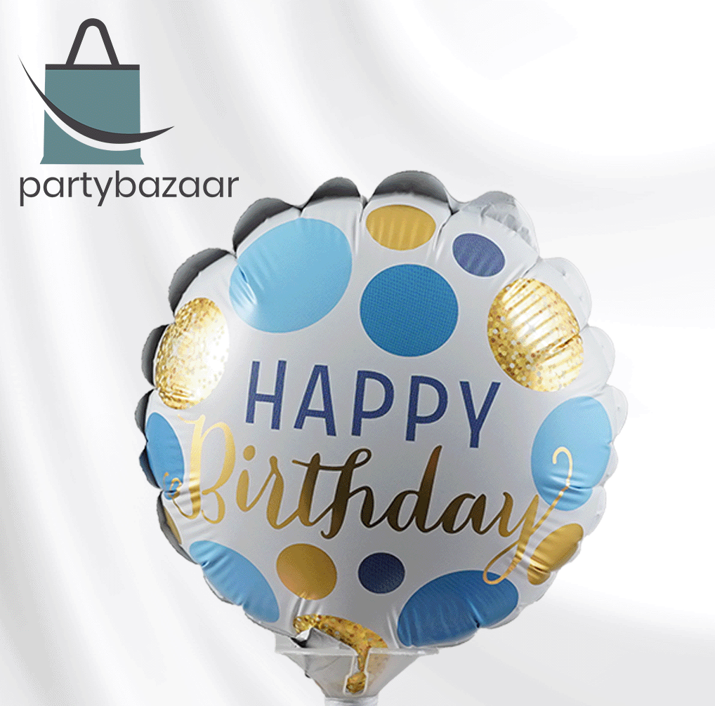 Birthday Blue & Gold Dots Round Balloon