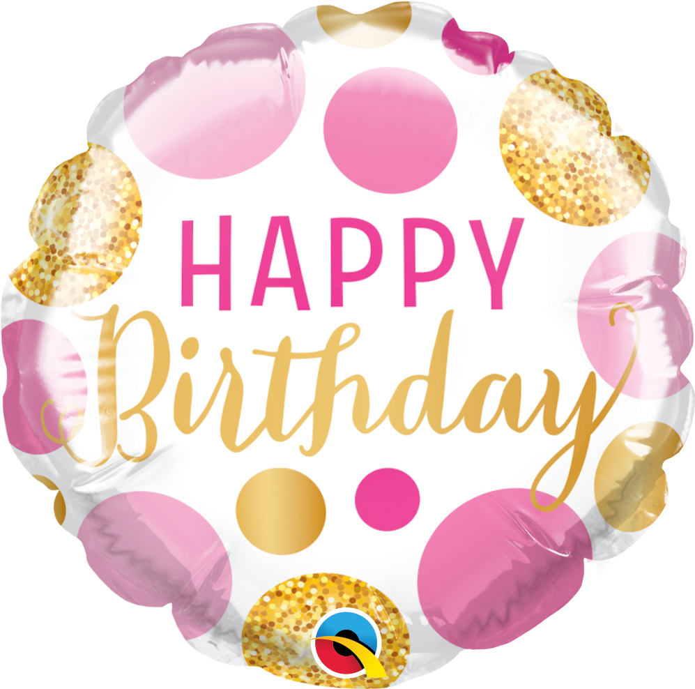 Pink & Gold Dots Round Birthday Balloon