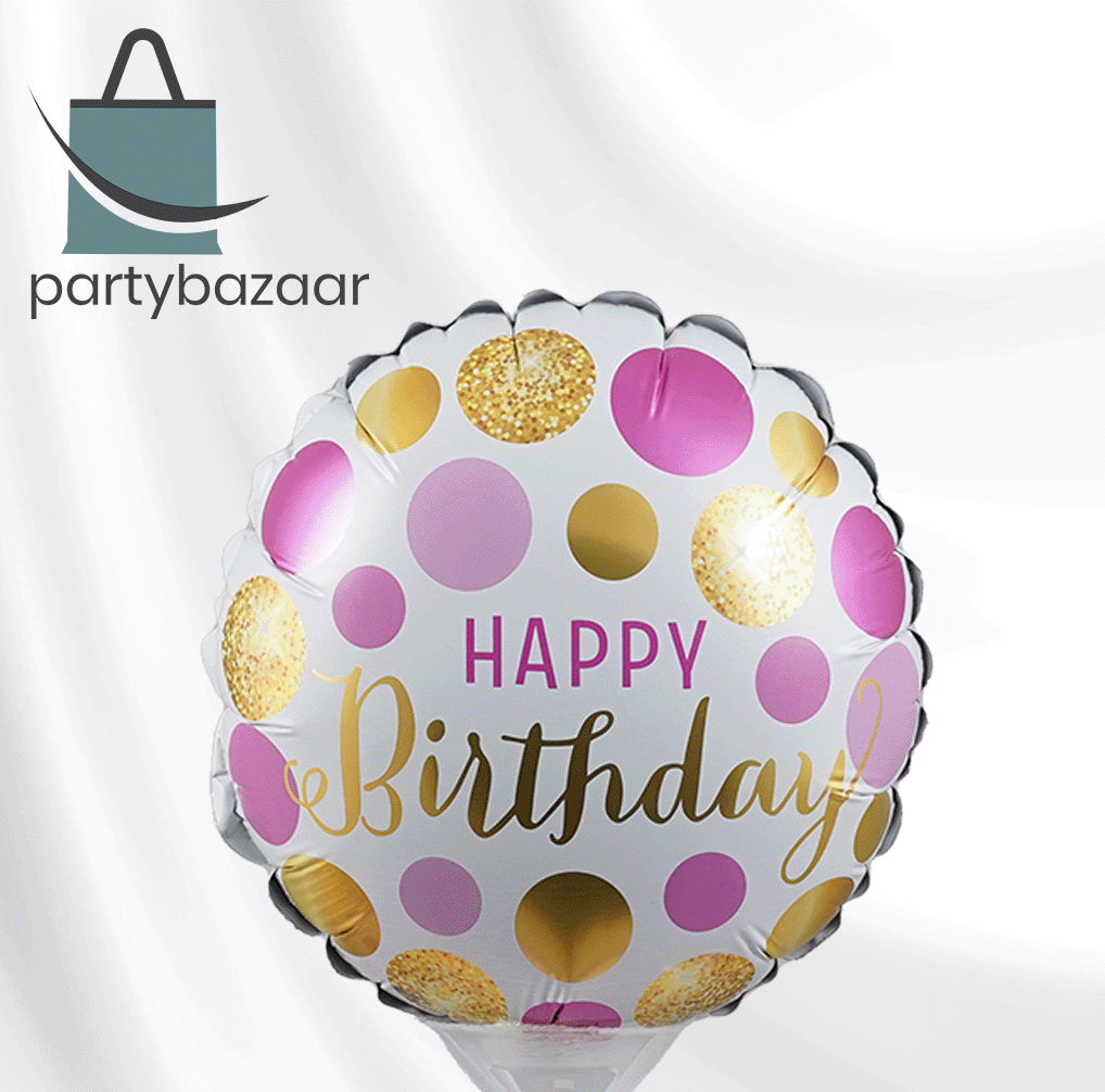 Pink & Gold Dots Round Birthday Balloon