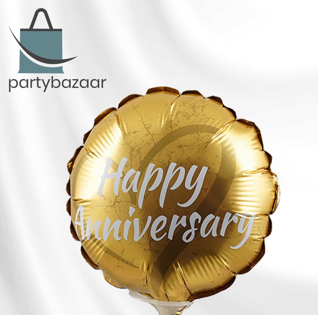 Anniversary Heart Gold Round Balloon