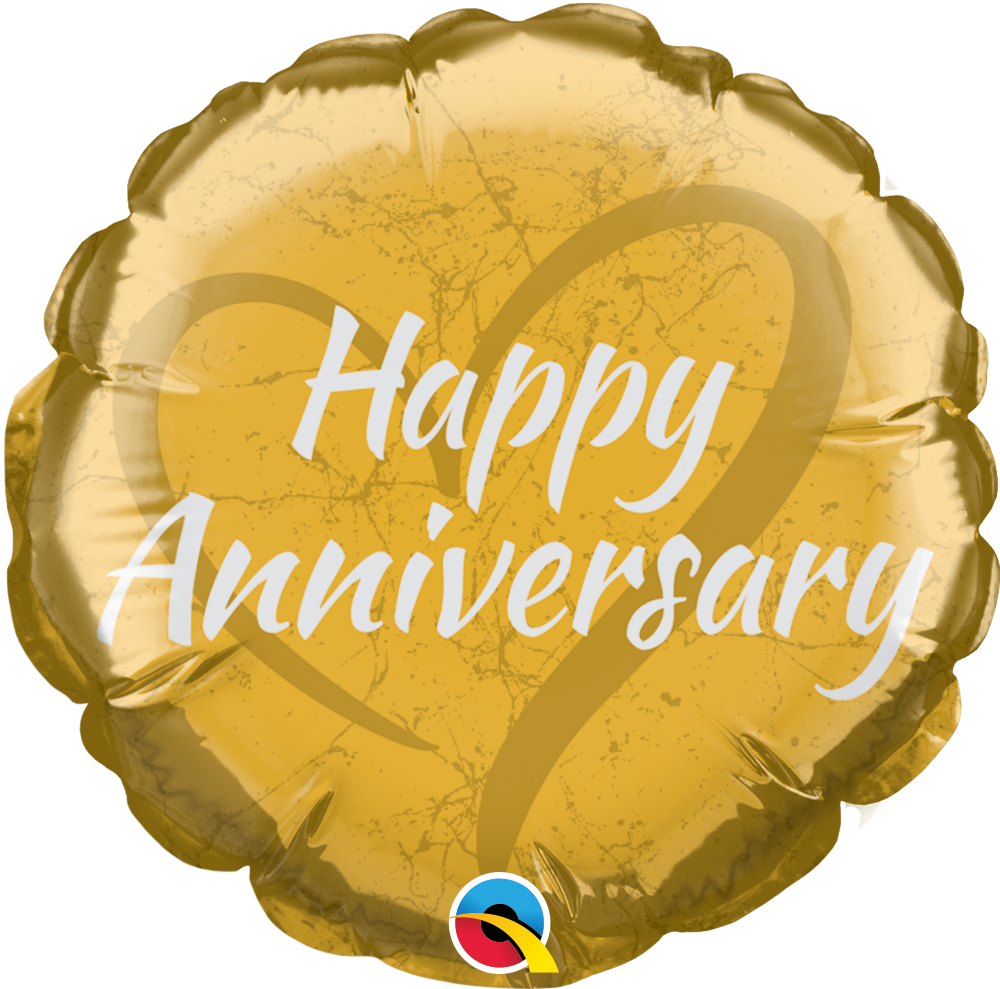 Anniversary Heart Gold Round Balloon