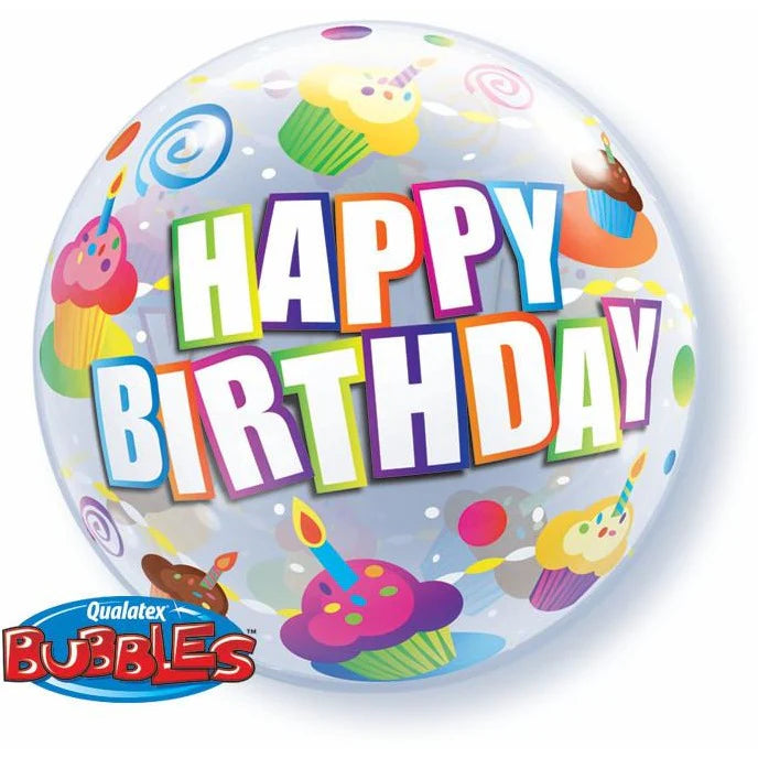 Happy Birthday Cupcake Bubbles Balloons
