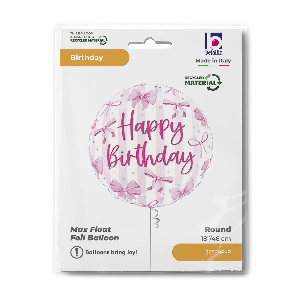 Happy Birthday Pretty Pink Bow Round Balloon