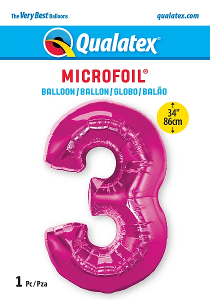 Number 3 Magenta Balloon