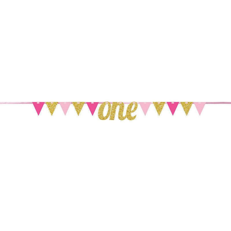 Paper Pennant 1st Birthday Girl Banner - 9Ft