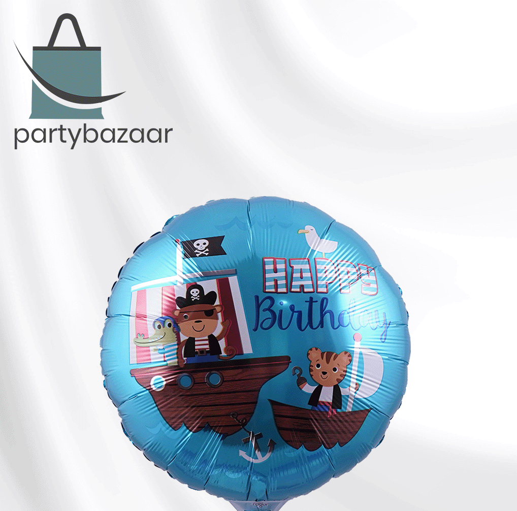 Happy Birthday Pirate Ship Round Balloon
