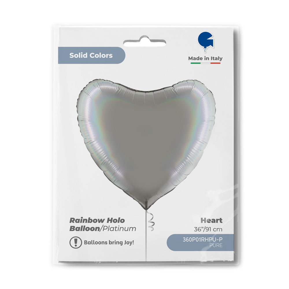Heart Rainbow Holographic Platinum Pure (Helium) - 36 Inches