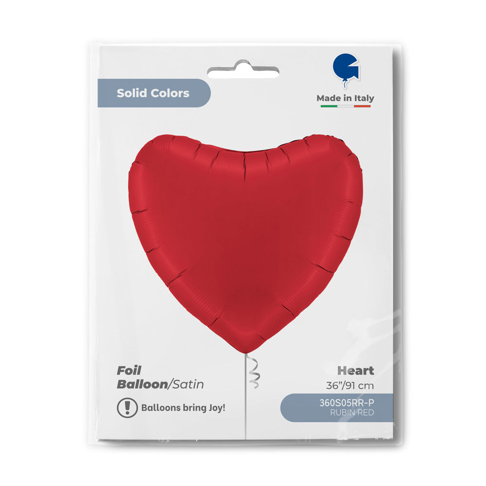 Heart Satin Red (Helium) - 36 Inches