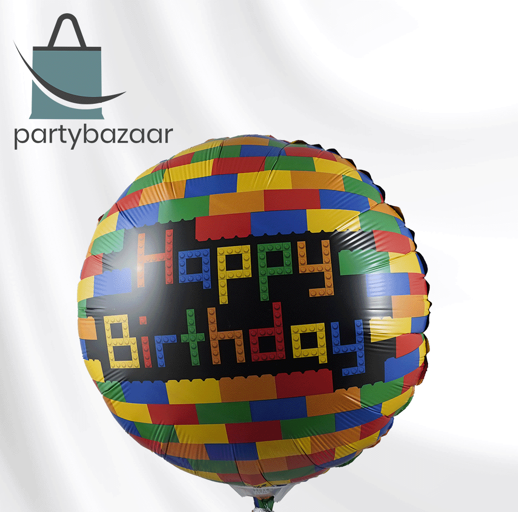 Happy Birthday Blocks Round Balloon (Helium) - 18 Inches
