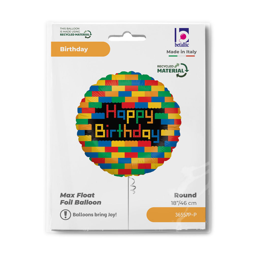 Happy Birthday Blocks Round Balloon