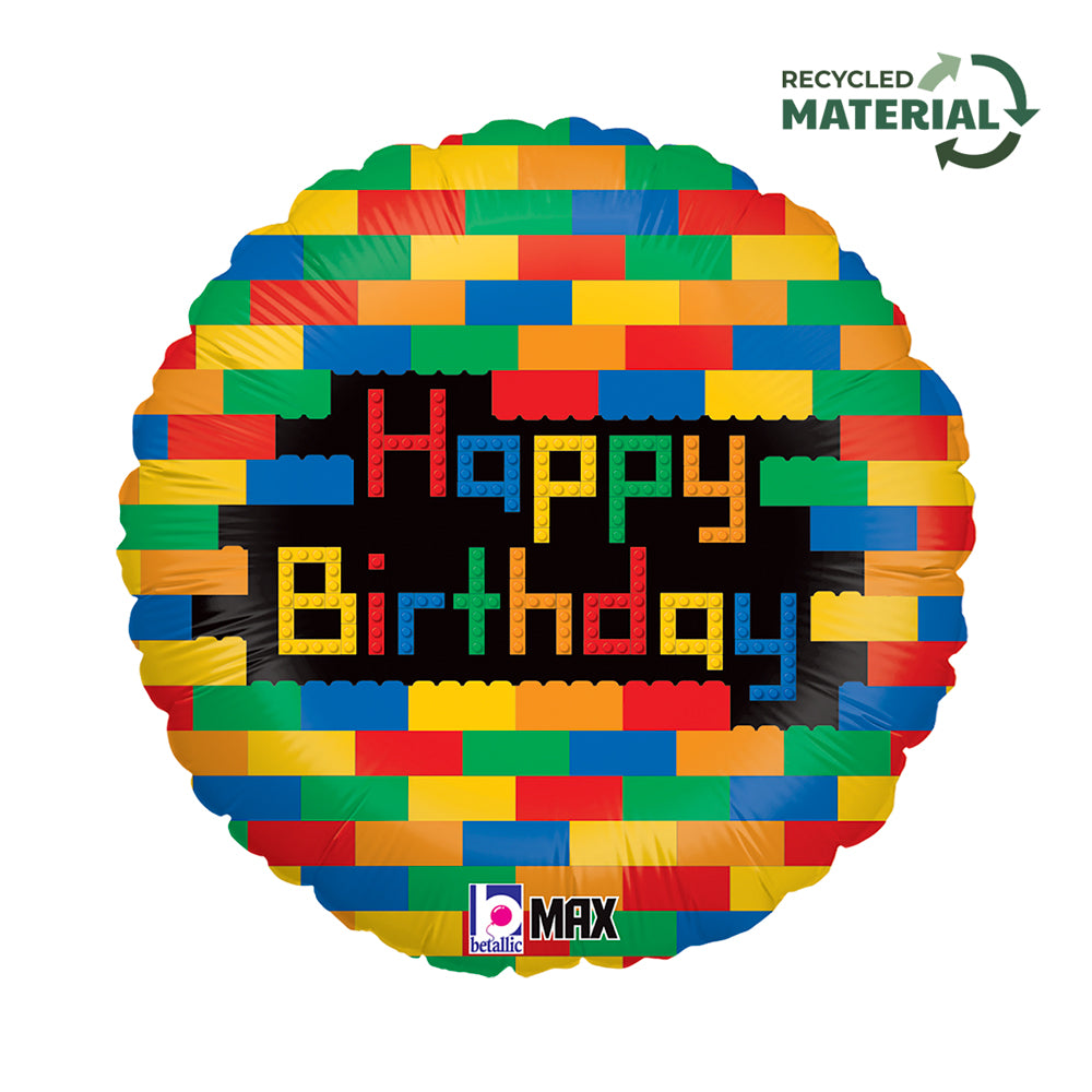 Happy Birthday Blocks Round Balloon