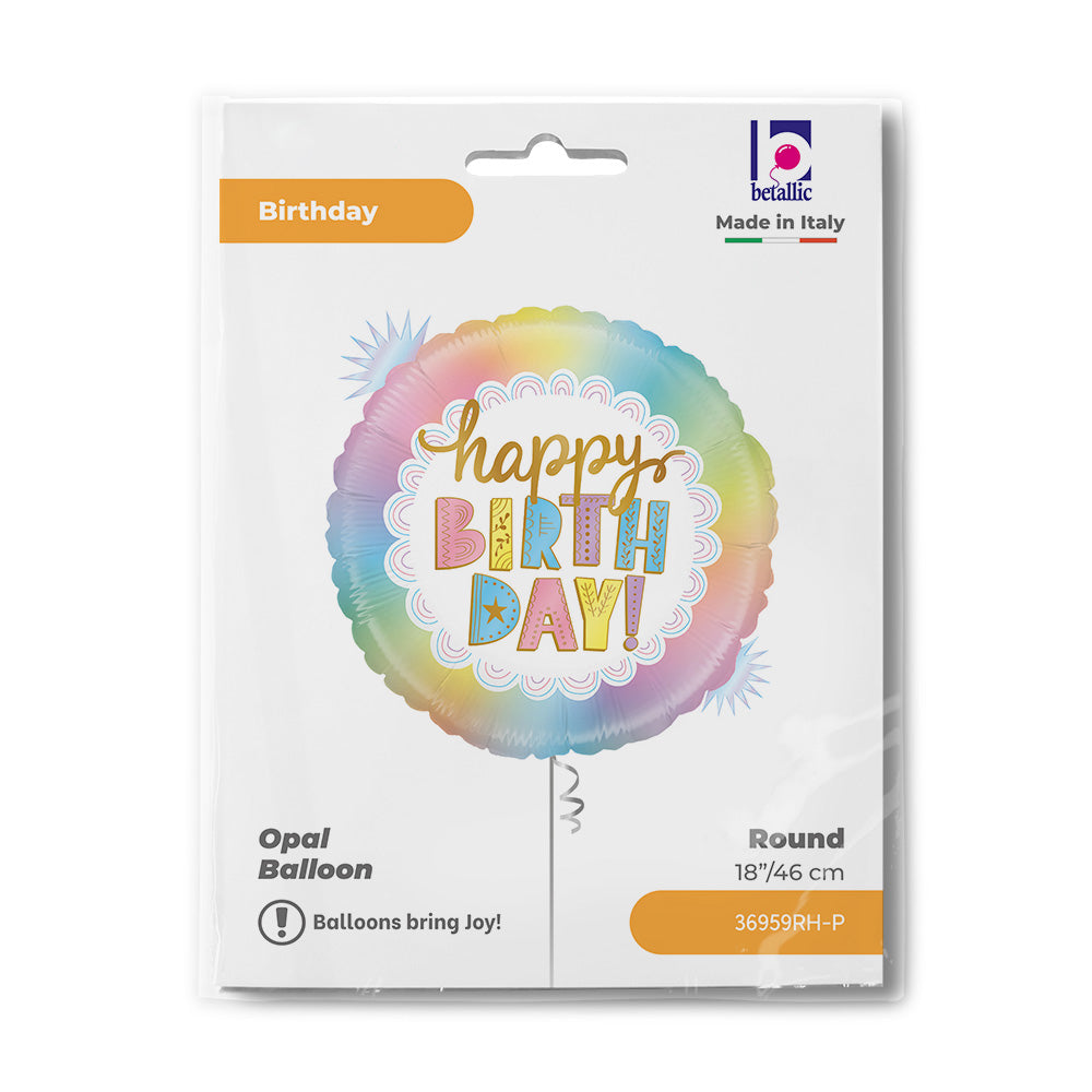 Happy Birthday Rainbow Holographic Opal Balloon