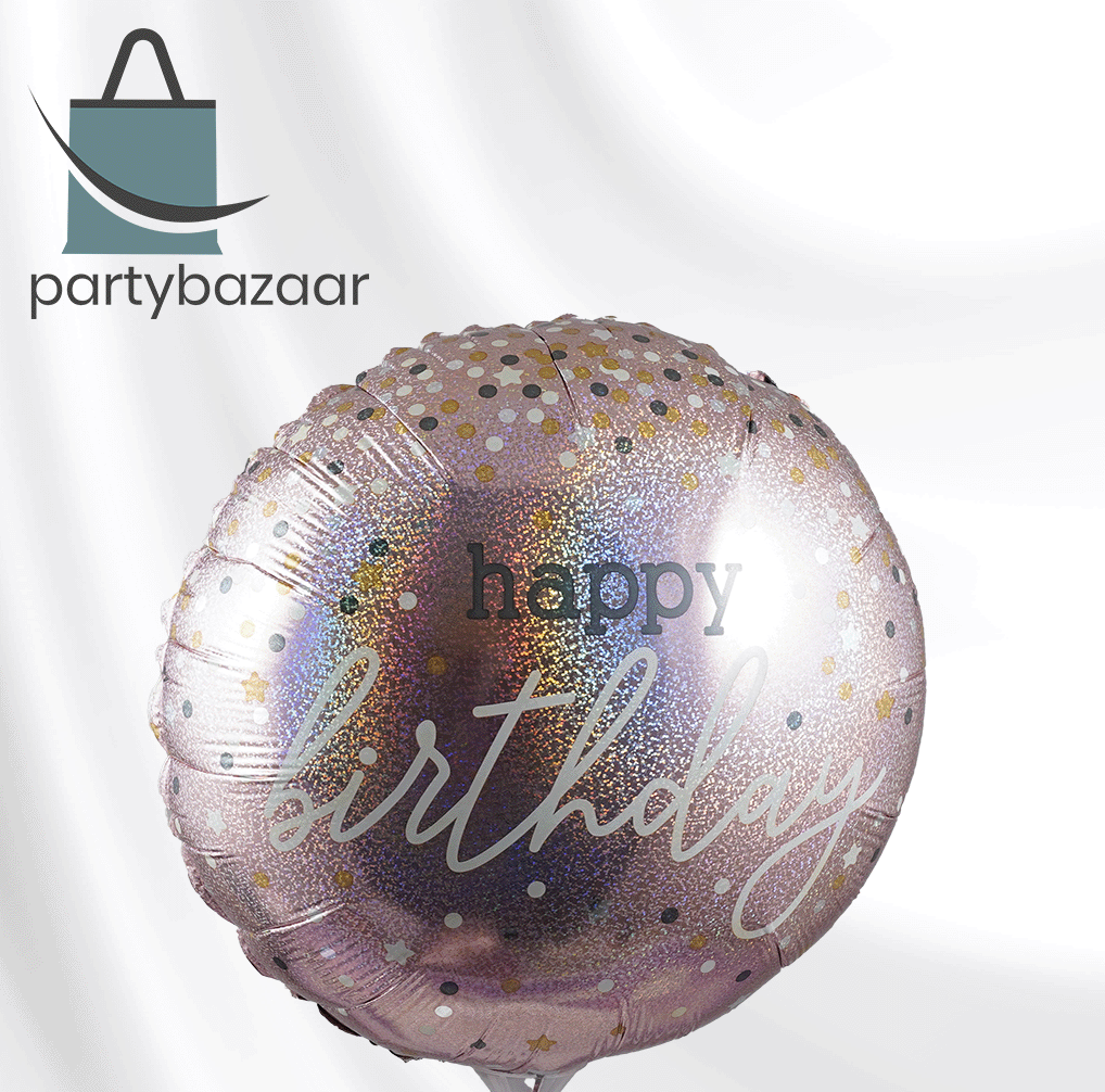 Round Rose Gold Confetti B-Day (Helium) - 18 Inches
