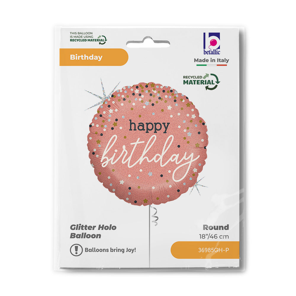 B-Day Rose Gold Confetti Round Balloon