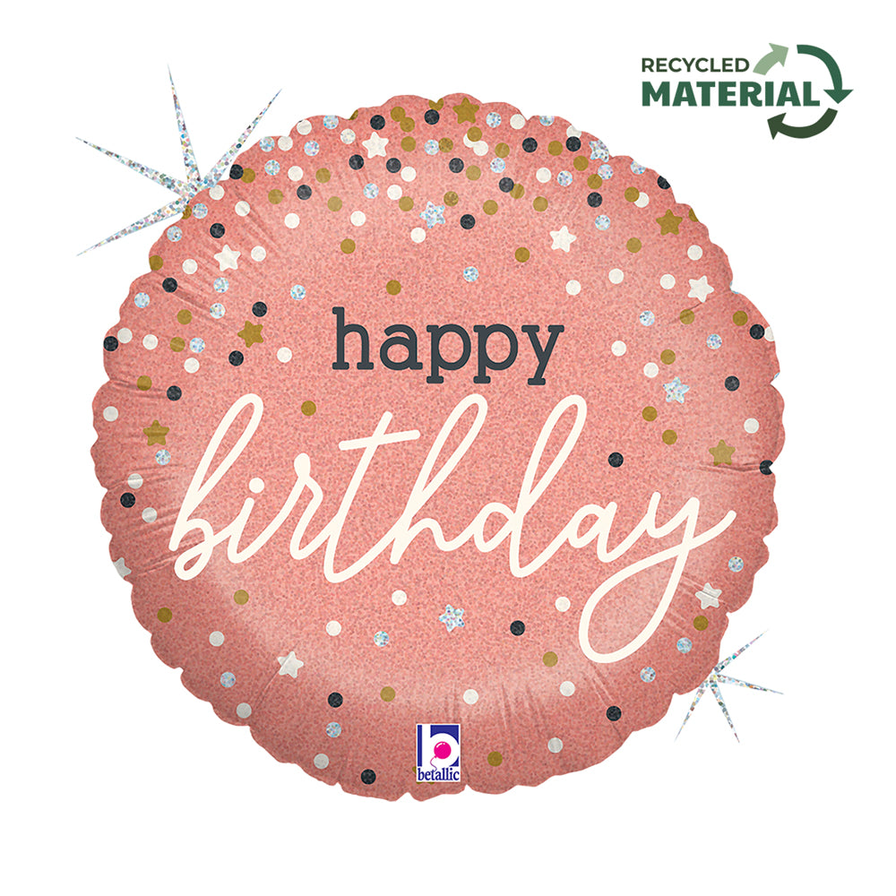 B-Day Rose Gold Confetti Round Balloon