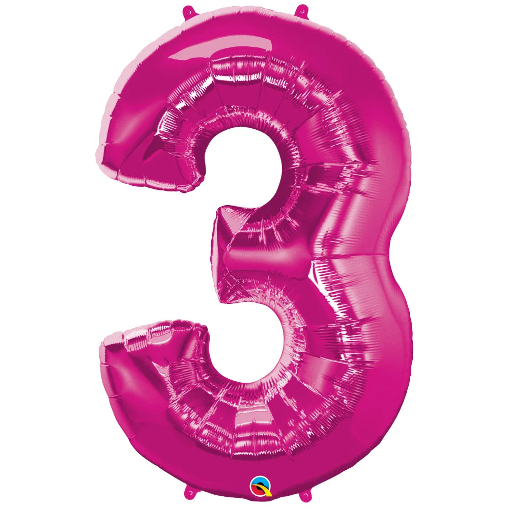 Number 3 Magenta Balloon