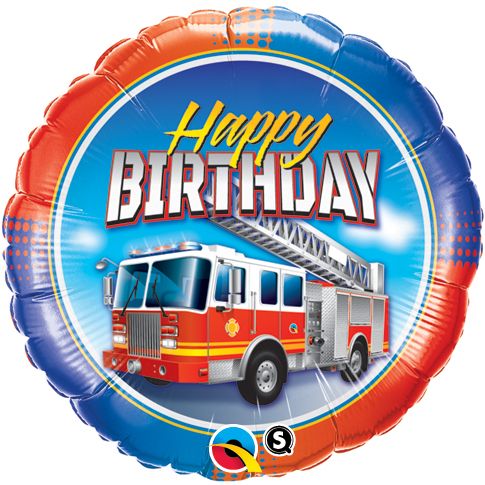 Happy Birthday Fire Truck Round Balloon
