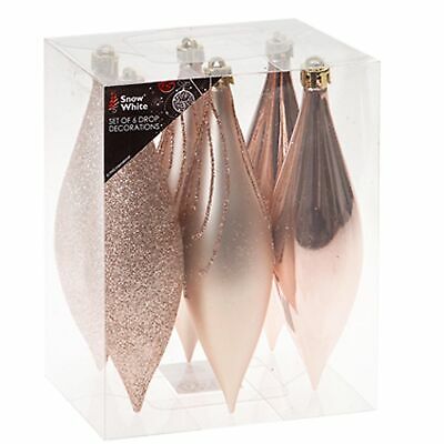 Drop Christmas Tree Baubles Pack of 6 Rose Gold