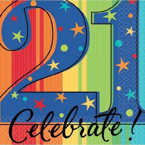 Premium 3 Ply Paper Cocktail Napkins 21 Celebrate 24cm*24cm- 16 Pc