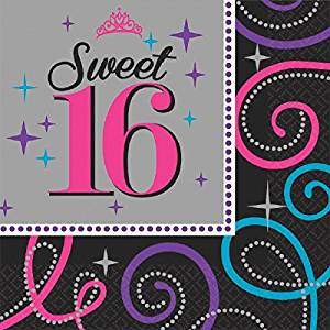 Paper Napkins 16cm*16cm Sweet Sixteen - 16pc