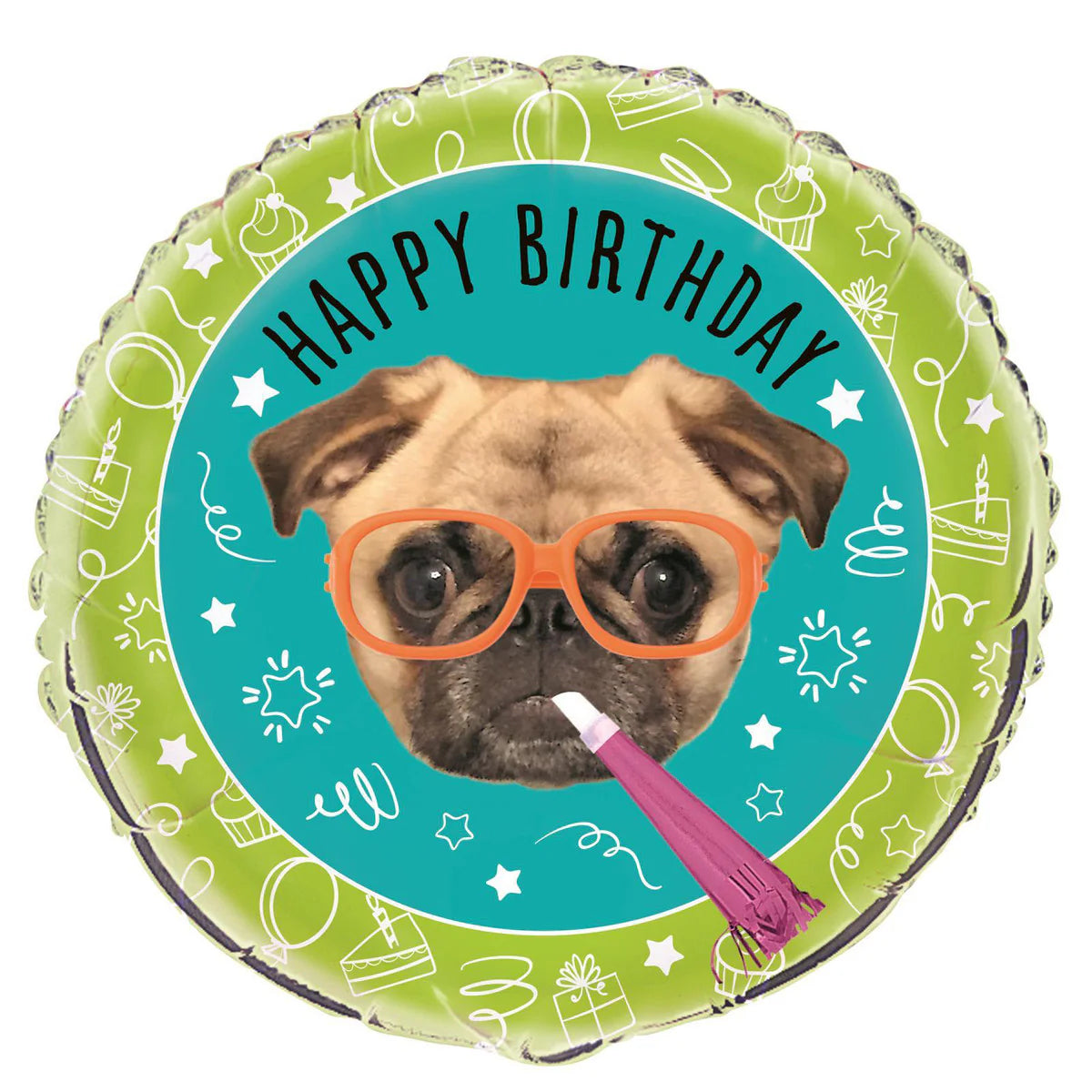 Pug Puppy Happy Birthday Round Balloon