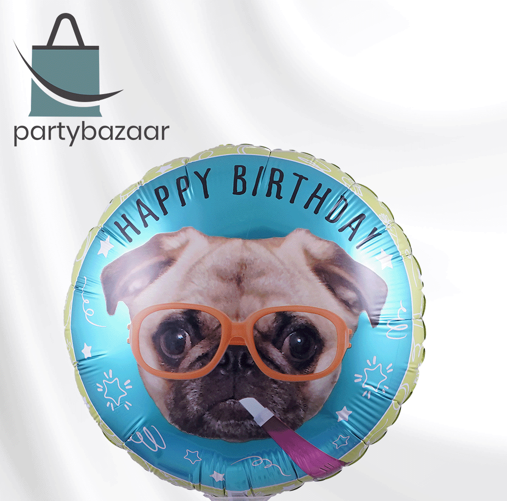 Pug Puppy Happy Birthday Round Balloon
